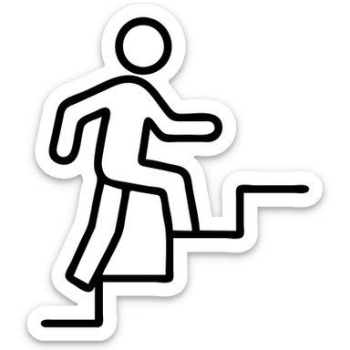 outlined icon of a man climbing stairs, minimal, no fill, black lines sticker