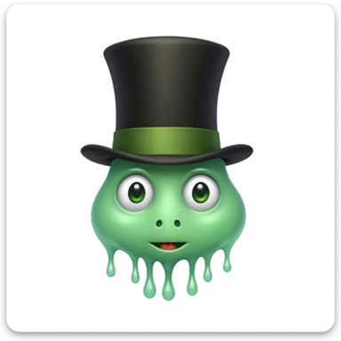 A whimsical, cartoonish 'goop' creature wearing a Victorian gentleman's black top hat, melting slightly over the brim, with expressive eyes peeking out. sticker