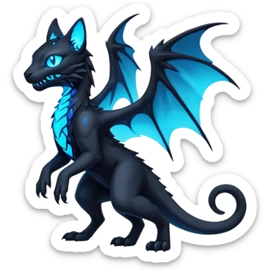 Black Dark Nocturnal Neon-glowing Abyssal Nightly Abyss-Cat-Salandit-Gryphon-Fakémon Creature (full body) sticker