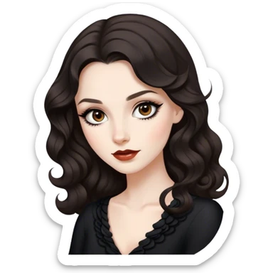 Beautiful girl,Black/dark brown hair, old Hollywood wavy hair, long hair, brown eyes, pale, winged eyeliner sticker