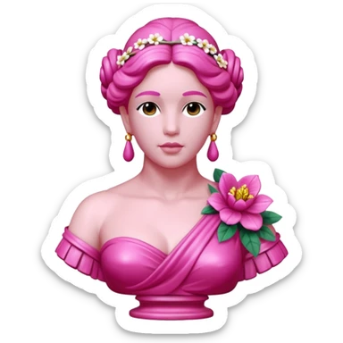 Jeff Koons style pink Grecian bust sculpture in a floral garden  sticker
