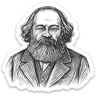 Enhance the hand-drawn portrait of Mikhail Bakounine by adding more expressive strokes and fine lines, maintaining the black outline style with no fill, on a transparent background. Focus on increasing detail while preserving the original hand-drawn aesthetic. sticker