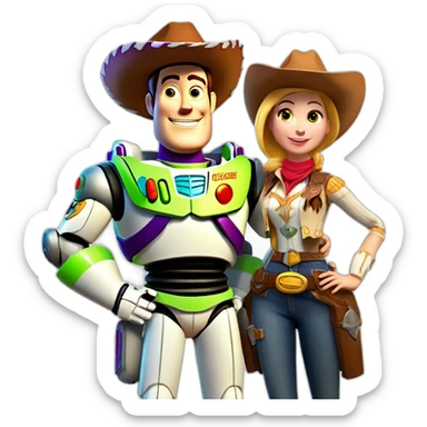 buzz lightyear and a cowgirl sticker