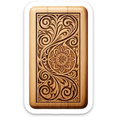 Pyrography icon, piece of wood with half-burned intricate patterns, pyrography tool in action, visible burn marks and unfinished design, wood texture, minimalistic style, clean lines, transparent background. sticker