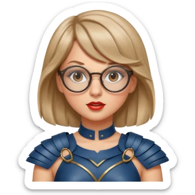Taylor Swift, wearing gladiator cloth, big round glassed sticker
