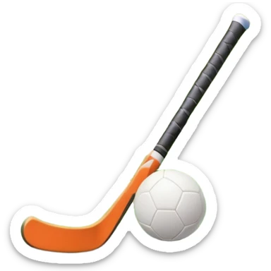 A field hockey stick and ball on a vibrant green grass field, with goalposts and clear field markings in the background. The scene emphasizes the bright, lush grass, highlighting the fast-paced and strategic nature of hockey on a well-maintained pitch. sticker