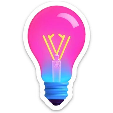 neon lightbulb glowing blue and pink with soft glossy highlight and modern minimal shape sticker