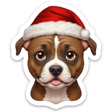 Gorgeous brindle staffie with Christmas hat on sticker