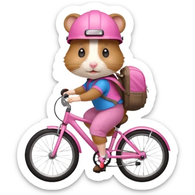 A hamster is riding a bicycle and wearing a backpack. sticker