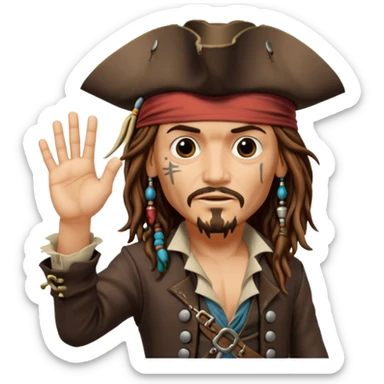 jack sparrow from the film pirates of the caribbean, shooo-ing the stone-crab.
- jack is looking to the left, hands mimicing to the left
 sticker