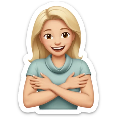 Woman with arms crossed around neck laughing  sticker