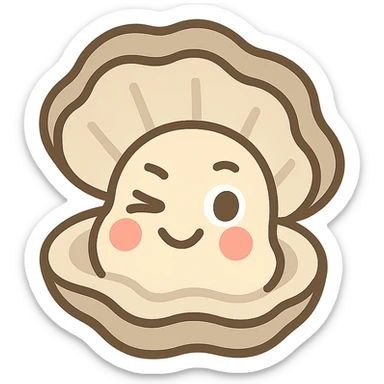 cute oyster with winking expression and rosy cheeks, pastel toon style, cream and greige colors sticker