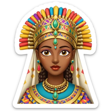 Create me an emoji of a beautiful Ethiopian Queen of Sheba wearing a colorful African patterns. sticker