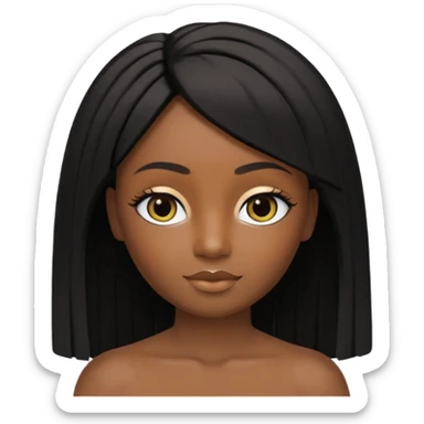 crie um icon no estilo memoji da apple de uma garota parda com cabelo preto abaixo do ombro e franja na altura dos olhos, sobrancelhas pretas, olhos castanhos escuro com delineado preto, nariz afinado, lábios grossos com batom preto e colar preto com um pingente de morcego sticker