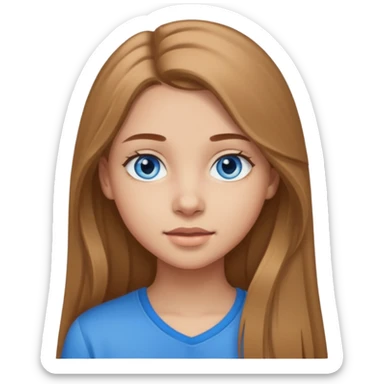 Create an icon of teenage girl with blue eyes and long light brown hair sticker