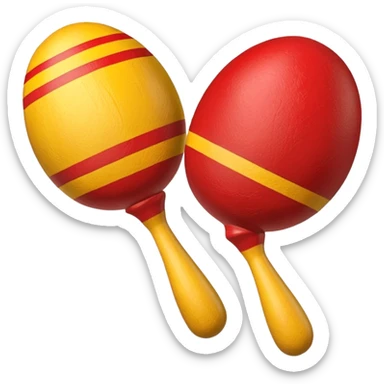 A pair of wooden maracas painted with bright red and yellow stripes.

 sticker