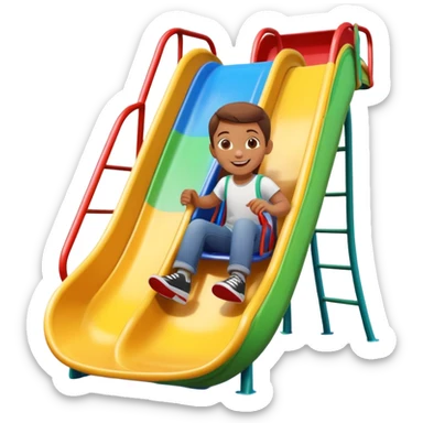 colorful playground slide with a smiling child, fun and friendly sticker