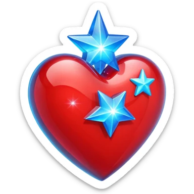 A transparent of a hologram of a red 3D heart with a bright blue star inside sticker