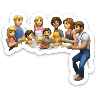 Caucasian family of 10 members preparing breakfast at kitchen  sticker