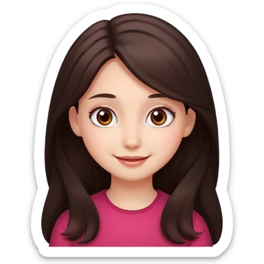 An emoji featuring a girl with dark brown long hair, brown big eyes, light pinkish skin, red cheeks,  sticker
