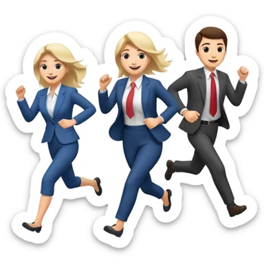 a female co-worker running and other co-workers chasing her sticker