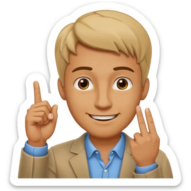 man pointing with index finger on his hand, who taps their temple with a finger and smiles knowingly. Expression: 'clever idea' sticker