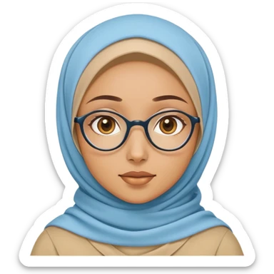 honey skin tone girl with beige hijab with sky blue think spectacle sticker