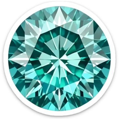 Precision round cut grandidierite gemstone with aqua blue-green color and gleaming facets sticker