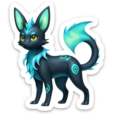 Shiny Ethereal Eldritch Cool Edgy Badass Punky Aural Iridescent Fluorescent Bioluminescent Umbreon-Amaura-Salandit-Vaporeon-Fakémon-fusion (full body) sticker