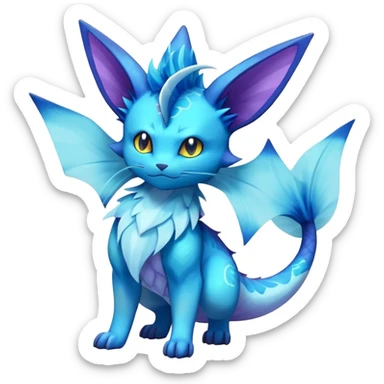 Elemental Exotic Colorful Fantasy Purrloin-Vaporeon-Pokémon-Fakémon-hybrid-creature (full body) sticker