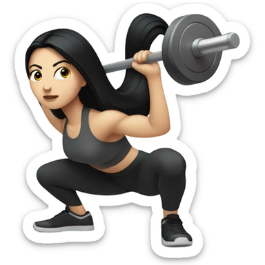 Pale girl with long black hair squatting weight sticker