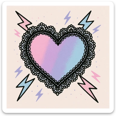 pastel goth heart with pastel lightning and black lace sticker