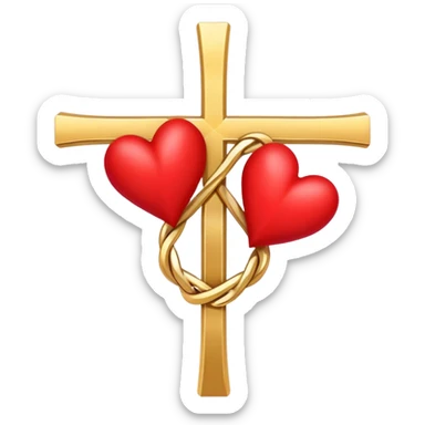 Two red hearts entwined with a gold cross  sticker