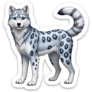 Realistic lanky natural feral beautiful pretty "Schnolf"-"TaniDaReal"-Husky-Snow-leopard-wolf-hybrid-fusion-animal-creature, full body sticker
