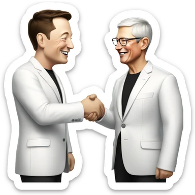 Elon Musk shakes hand with Tim Cook from Apple sticker