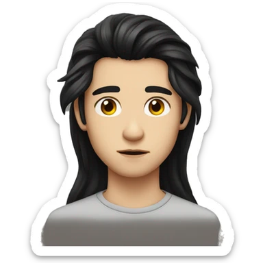 european teenager boy long black hair serious face sticker