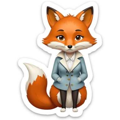 extremely sad anthropomorphised female fox in stylish outfit, no sunglasses, very sad and crying, heavy frown, looking to the left, full-body view sticker