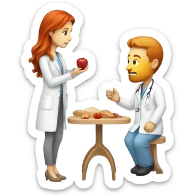 red hair nutritionist with a patient sticker