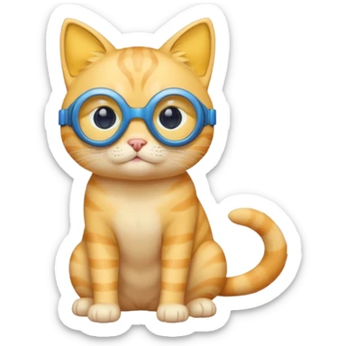 cute yellow lazy cat with full body with blue goggles and no clothes sticker