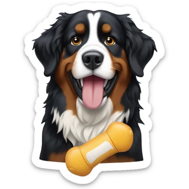 Bernese Mountain dog with a squeaky toy in its mouth  sticker