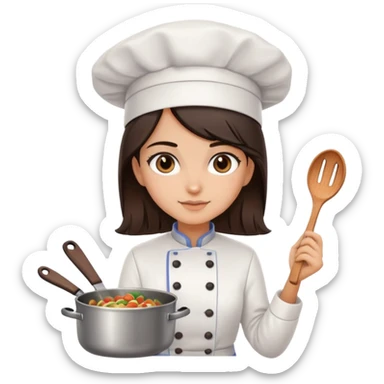 cooking food chef girl really long dark brown hair and dark brown eyes, light to medium skin tone sticker