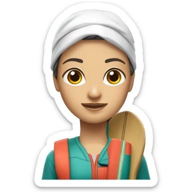 SUP women con pelo lacio cobrizo, piel blanca, tabñla blanca qe diga rio en verde agua  sticker