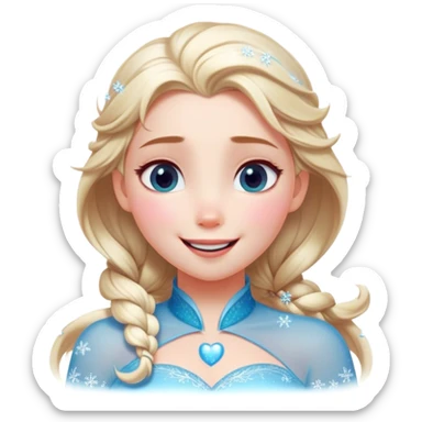 Cinematic Adorable Elsa Portrait Emoji, Giggling as tiny snowflakes swirl around her, cheeks flushed pink from the cold, eyes twinkling with warmth, a heart-melting mix of beauty and playfulness! sticker