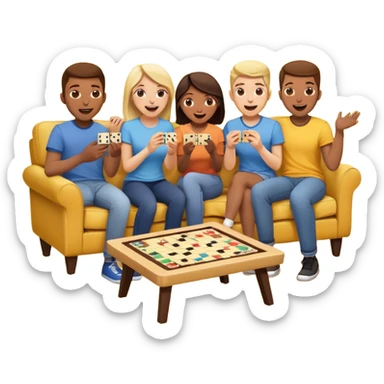 group of friends on couch playing a game couch should be dark yellow sticker