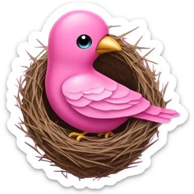 Pink sparkly bird sitting in birds nest  sticker