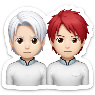 Emoji face with Shoto Todoroki's split hair - left side red hair, right side white hair, like the character from My Hero Academia sticker