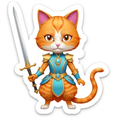 orange cat in glamorous drag holding a sword with vibrant makeup stylish outfit confident pose sticker
