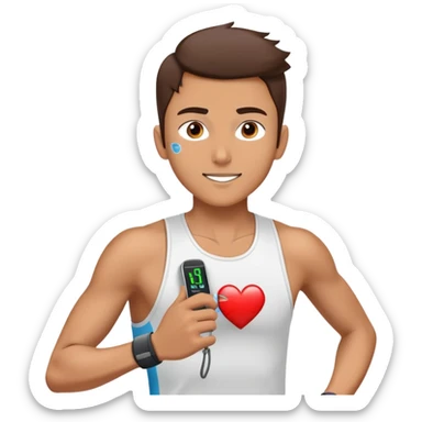 Runner with heart rate monitor and oxygen measurement indicator, VO2 max fitness test sticker