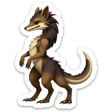 Brown and beige badass elegant wild beautiful natural cute badass epic exotic anthro modern furry 2-legged sergal-vernid-creature, full body, dark-brown-black-gradient pretty hair, with a long tufted tail, aesthetic, art by LiLaiRa, art by art by Falvie sticker