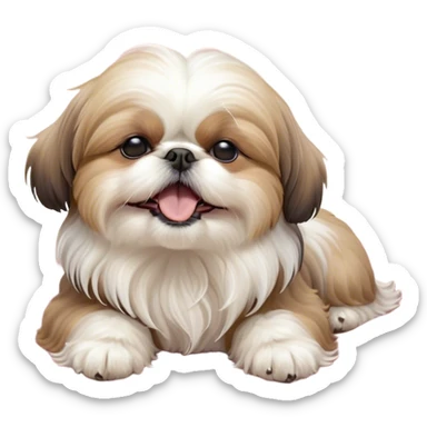 Cinematic Cute Yawning Shih Tzu Portrait Emoji, Head gently tilted with an irresistibly cute yawn and sleepy, half-closed eyes, showcasing a luxurious, fluffy fur in gentle pastel tones, simplified yet endearingly detailed, glowing with a soft, drowsy radiance, high shine, exuding tender, sleepy charm, styled with a delicate, soft glowing outline, capturing the essence of a Shih Tzu caught in a moment of adorable, sleepy bliss! sticker